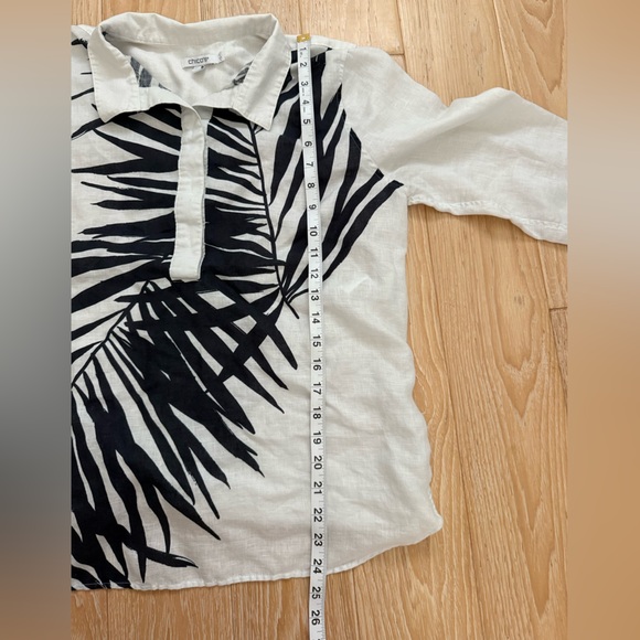 womens white linen top white palm leaf sleeve Lagenlook size 6 artsy tropical - Picture 5 of 6